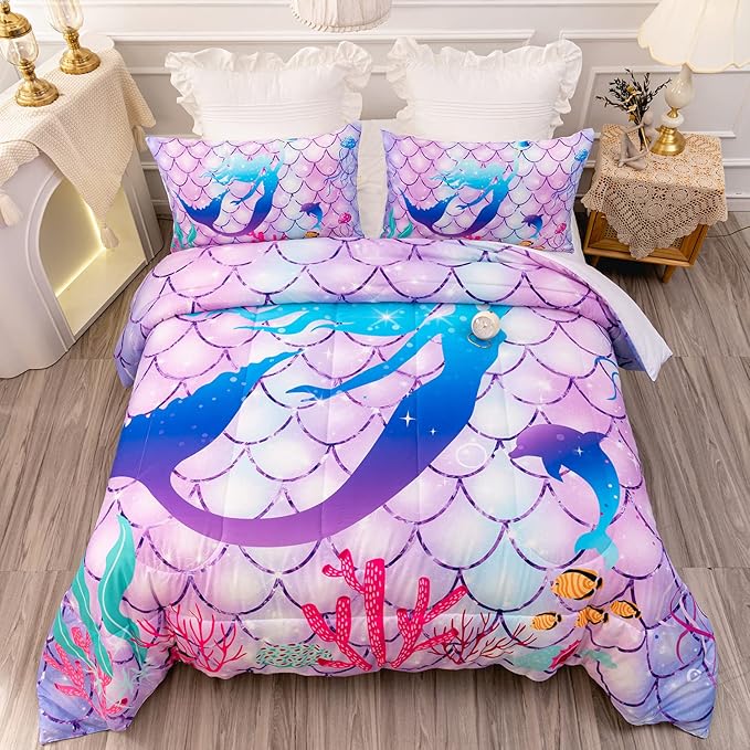 CVHOUSE Mermaid Comforter Set,Rainbow Mermaid Bedding Set for Girls Kids Teens,Rainbow Mermaid Comforter Mermaid Duvet Set Room Decor Quilt Set Twin Size - LeafyLoom