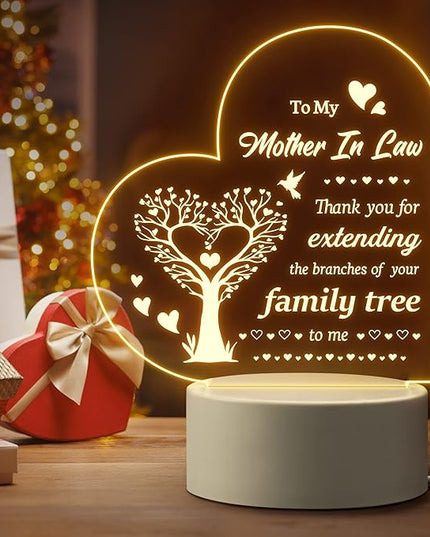 Gifts for Mother in Law, Mother in Law Birthday Gifts from Daughter in Law - Engraved Night Light, Mother in Law Birthday Thanksgiving Christmas Mother's Day Gifts - LeafyLoom