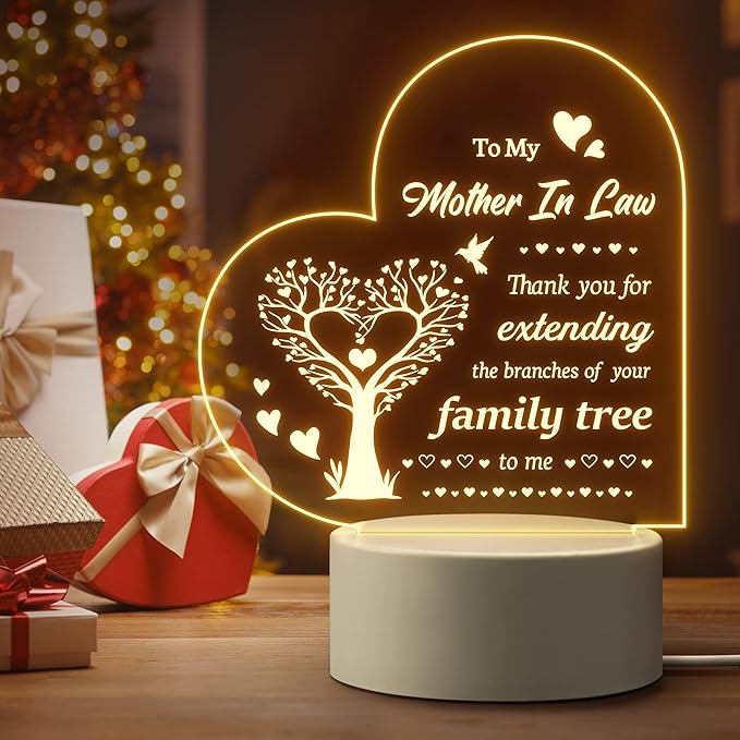 Gifts for Mother in Law, Mother in Law Birthday Gifts from Daughter in Law - Engraved Night Light, Mother in Law Birthday Thanksgiving Christmas Mother's Day Gifts - LeafyLoom