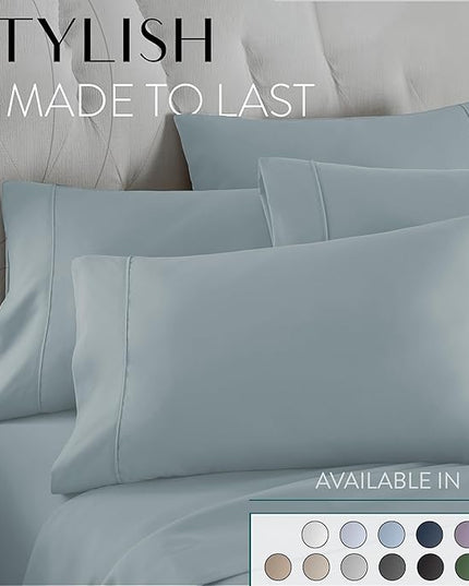 Danjor Linens Full Size Sheets Set - 6 Piece Set Including 4 Pillowcases- Deep Pockets - Breathable, Soft Bed Sheets - Wrinkle Free - Machine Washable - Spa Blue Bed Sheets - 6 pc - LeafyLoom