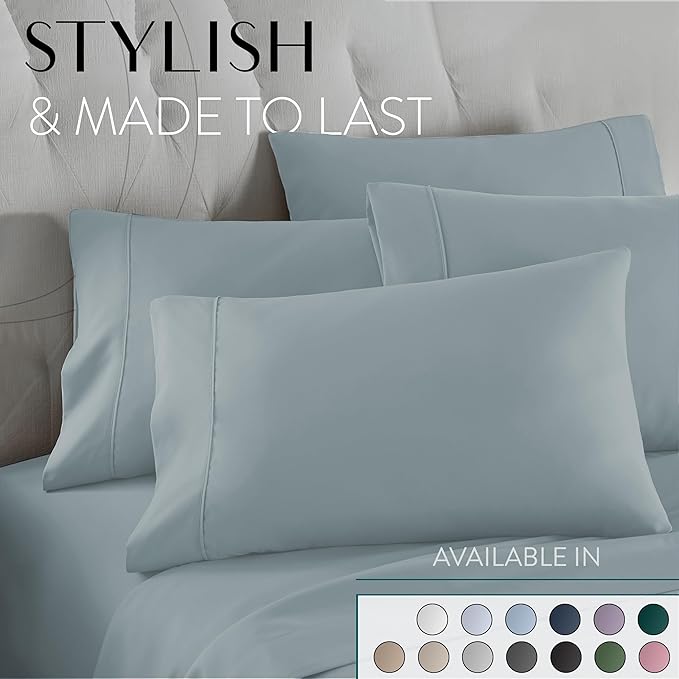 Danjor Linens King Size Sheets Set - 6 Piece Set Including 4 Pillowcases - Deep Pockets - Breathable, Soft Bed Sheets - Wrinkle Free - Machine Washable - Spa Blue King Bed Sheets - 6pc - LeafyLoom