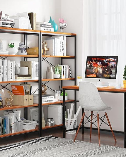 Himimi Industrial Bookshelf 5-Tier, Bookcase 58" H Ladder Shelf, Storage Shelves Rack Shelf Unit, Accent Furniture Metal Frame, Home Office Furniture for Bathroom, Living Room, Vintage Brown - LeafyLoom