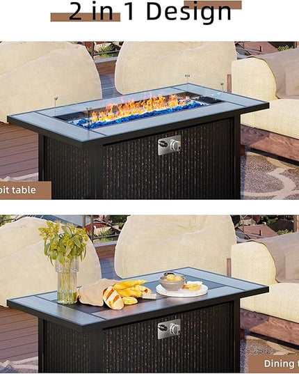 Shintenchi 5 Pieces Patio Furniture Sets w/45 inch Fire Pit Table, Outdoor Conversation Set w/50,000 BTU Steel Gas Fire Pit, Patio Sectional Sofa Set w/Glass Table &Ottoman - LeafyLoom