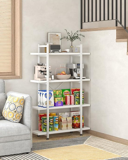 Bookshelf 4 Tiers White Wooden Storage Shelf,Modern Open Display Storage Bookcase Book Organizer,Metal Bookshelf Standing Storage Shelf Tall Shelving Units for Home Office Study - LeafyLoom