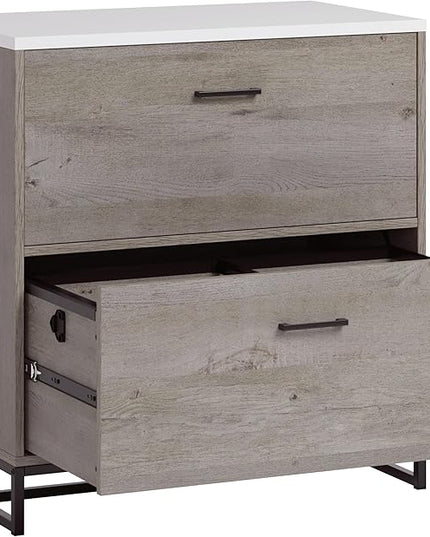 Sauder Tremont Row 2-Drawer Lateral File Cabinet, L: 27.95" x W: 15.71" x H: 29.53", Mystic Oak - LeafyLoom
