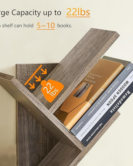 Tajsoon 3 Tier Tree Bookshelf, Small Bookshelf, Desktop Bookshelf Floor Standing Bookcase Display for CDs/Magazine/Books, Book Organizer Shelves for Bedroom, Living Room, Office, Greige - LeafyLoom