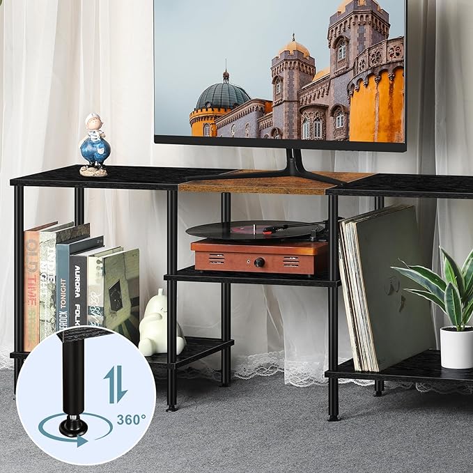 TV Stands for Living Room 50 inch TV Stand with Power Outlet Entertainment Center with Storage 3 Tier TV Console Table for 50 43 40 32 inch TV, Black - LeafyLoom