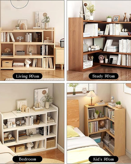 4-Tier Wooden Bookshelf, Expandable 25-47 inch Wide Bookcase, Modern Freestanding Bookcas for Small Space or Corner (Natural) - LeafyLoom