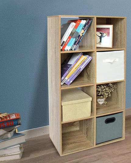 PACHIRA E-Commerce 8 Cube Storage Bookshelf, Unit Shelf, Wooden Closet Cabinet, Organizer Rack in Study, Oak - LeafyLoom