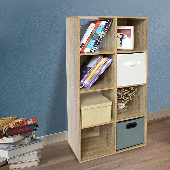 PACHIRA E-Commerce 8 Cube Storage Bookshelf, Unit Shelf, Wooden Closet Cabinet, Organizer Rack in Study, Oak - LeafyLoom
