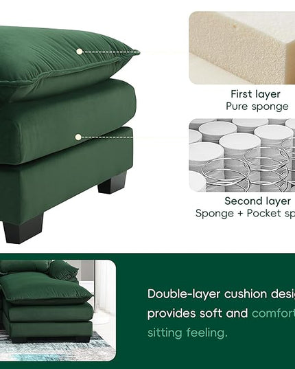 Symmetrical Modular Sectional Sofa with Chaise Lounge, 6 Seater Velvet Upholstered Cloud Couch, U Shaped Oversized Sleeper Sofa&Couches with Thicked Cushion & Detackable Backrest Living Room - LeafyLoom