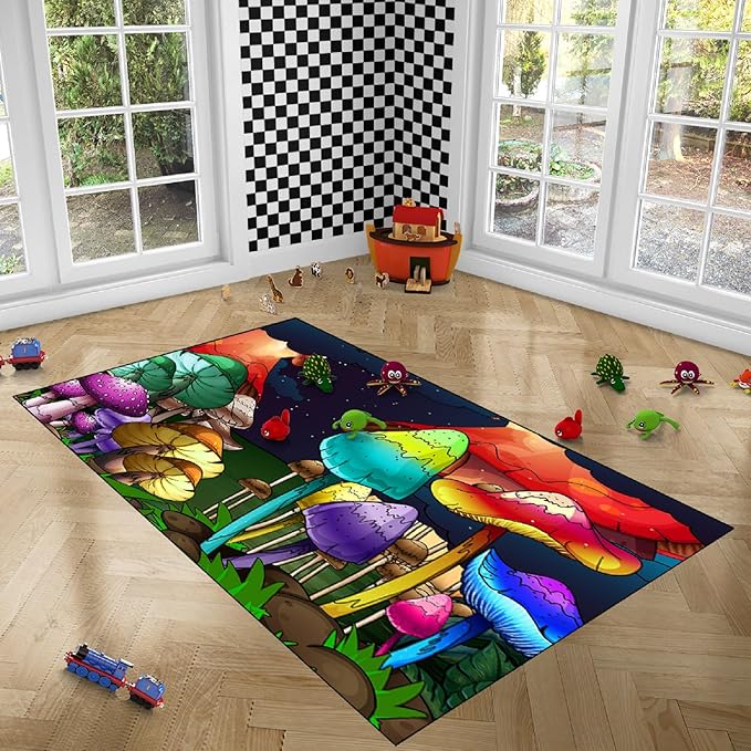 Mushroom Rugs for Bedroom Fantasy Mushroom Prints Rugs for Bedroom Mushroom Area Rugs for Girls Bedroom for Home Dining Living Room Rugs, 3'×4' - LeafyLoom