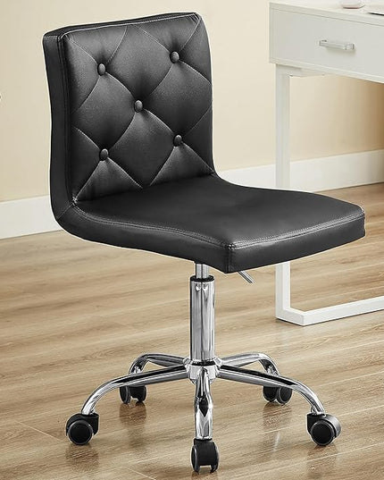 VECELO PU Leather Mid-Back Armless Desk Chair Adjustable Height 360° Rolling Swivel for Home Office Work, Black - LeafyLoom