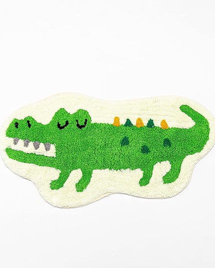 Green Crocodile Shaped Rug Cute Faux Animal Print Bathroom Rug Bath Mat Bath Carpet Shower Rug for Home Decor Bathroom Tub Floor Water Absorption Non-Slip Small Carpet Door Mat Playmat 15.7x29.5in - LeafyLoom