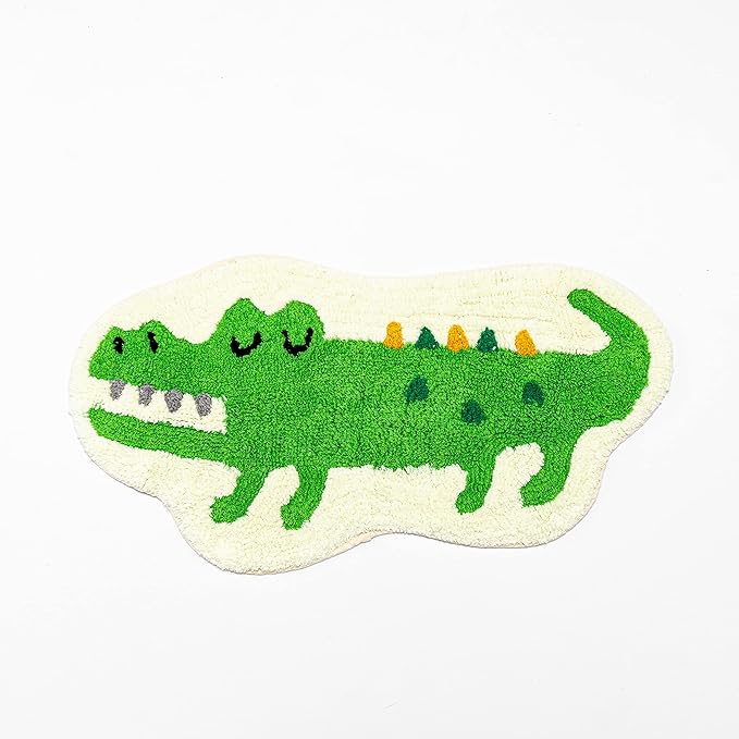 Green Crocodile Shaped Rug Cute Faux Animal Print Bathroom Rug Bath Mat Bath Carpet Shower Rug for Home Decor Bathroom Tub Floor Water Absorption Non-Slip Small Carpet Door Mat Playmat 15.7x29.5in - LeafyLoom