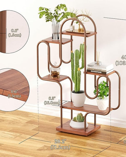Allinside Cactus Corner Bookshelf, 6 Tiers Multipurpose Plant Stand, Heavy-Duty Metal Corner Shelf, Creative Tall Display Rack, Rustic Bookcase for Living Room, Bedroom, Home Office and Balcony - LeafyLoom