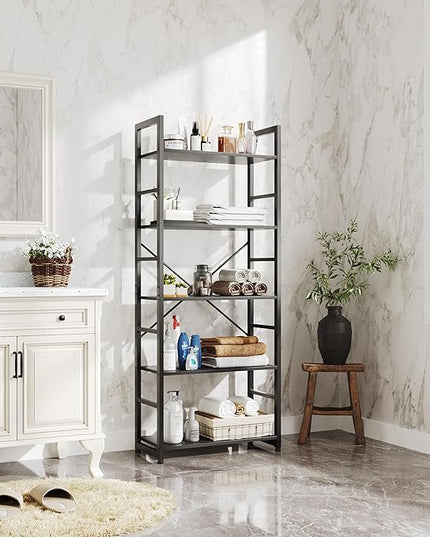 COTUBLR 5 Tier Bookshelf 24 Inch Bookcase Book Shelf Organizer Modern Tall Bookshelf Book Case Ladder Bookshelves Book Storage for Bedroom, Living Room, Home Office, Kitchen (Black) - LeafyLoom