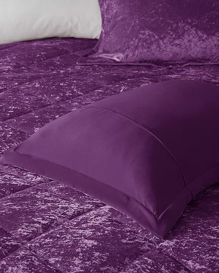 Intelligent Design Queen Comforter Set, Velvet Comforter Set , Luxury Diamond Quilting Comforter Set, Fluffy Comforter Bed Set with Decorative Pillowand 2 Shams, 4 Piece Purple, Full/Queen - LeafyLoom