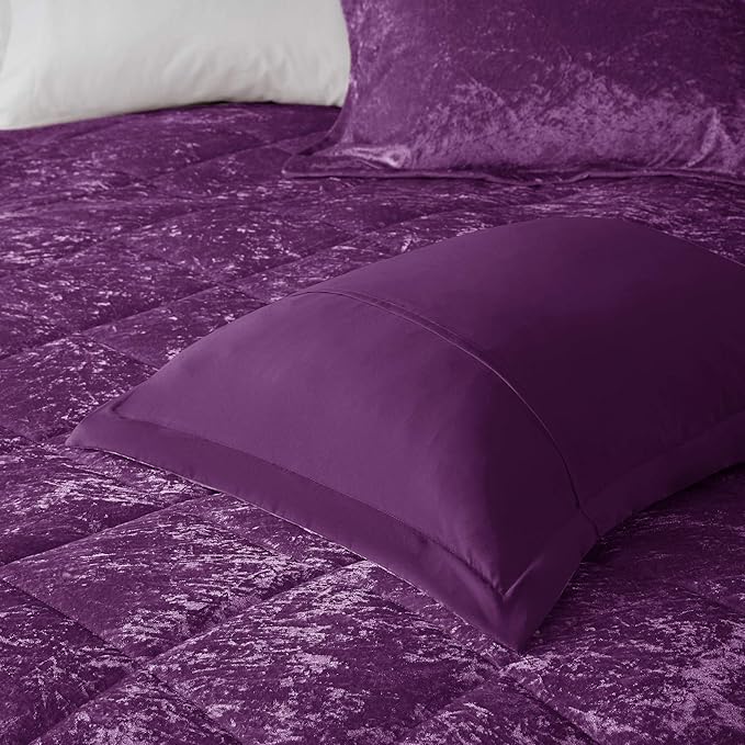 Intelligent Design Queen Comforter Set, Velvet Comforter Set , Luxury Diamond Quilting Comforter Set, Fluffy Comforter Bed Set with Decorative Pillowand 2 Shams, 4 Piece Purple, Full/Queen - LeafyLoom