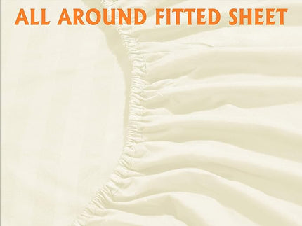 Elegant Comfort Best, Softest, Coziest 6-Piece Sheet Sets! - 1500 Premier Hotel Quality Luxurious Wrinkle Resistant 6-Piece DAMASK STRIPE Bed Sheet Set, California King Ivory - LeafyLoom