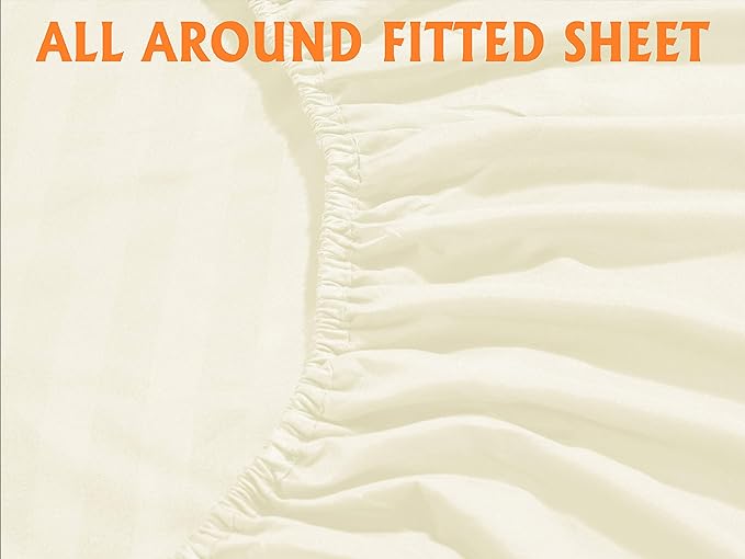 Elegant Comfort Softest and Coziest 4-Piece Sheet Set - 1500 Premium Hotel Quality Microfiber - Luxurious Wrinkle Resistant 4-Piece Damask Stripe Bed Sheet Set, Twin XL, Ivory - LeafyLoom