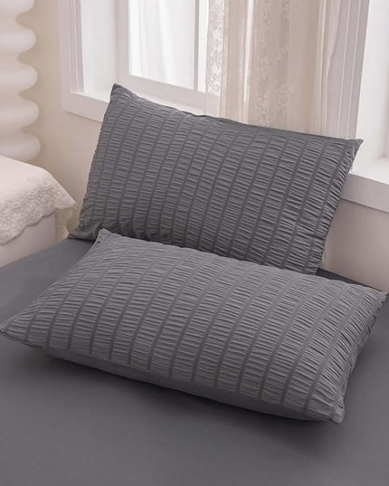 Grey Queen Size Comforter Sets for Boys Men Boho Dark Grey Seersucker Bedding Set 5 Pieces-Microfiber Lightweight All Season Comforter Set for Bedding(90x90In Comforter) - LeafyLoom