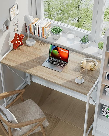Coavas 31.5 inch Folding Desk No Assembly Required, Writing Computer Desk Space Saving Foldable Table Simple Home Office Desk, White Oak - LeafyLoom