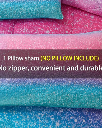 JQinHome Twin Glitter Comforter Sets for Girls, 3D Colorful Duvet Pink Rainbow Themed Bedding, All-Season Reversible Quilted Duvet, for Girls Teen Women - includes 1 Comforter, 1 Pillowcase - LeafyLoom