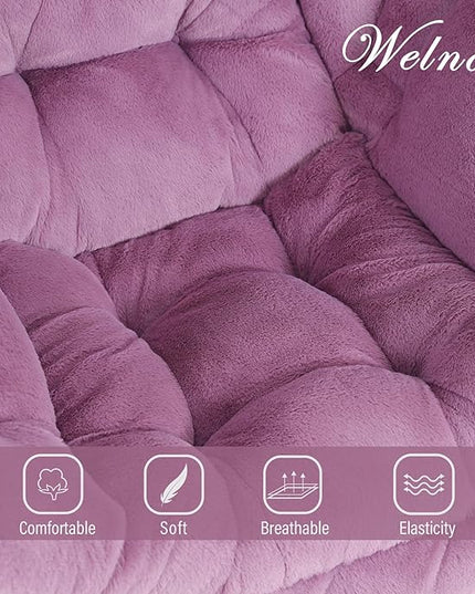 Welnow Lazy Chair with Ottoman, Modern Lounge Accent Chair with Armrests and a Side Pocket, Leisure Sofa Chair Set, Reading Chair with Footrest for Small Space, Corner Chair, Plush Purple - LeafyLoom