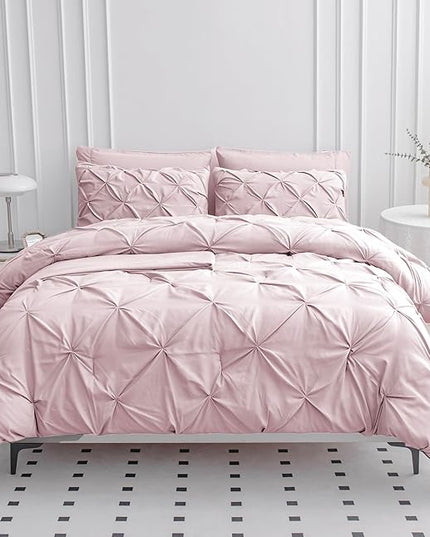 LANE LINEN Full Size Bed Set, 7 Piece Full Size Bed in a Bag Set, Soft Bedding Sets Full Size, Pintuck Full Bed Set, Full Size Comforter Sets for Girls with Sheets, Pillowcases & Shams - Sepia Rose - LeafyLoom