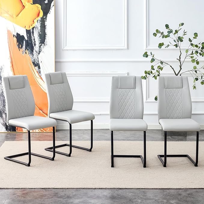 NicBex Dining Chairs Set of 4 Modern Faux Leather High Back Dining Room Kitchen Chairs with Black Metal Legs,Side Chairs for Dining Room, Kitchen,Living Room, and Restaurants,Light Gray - LeafyLoom