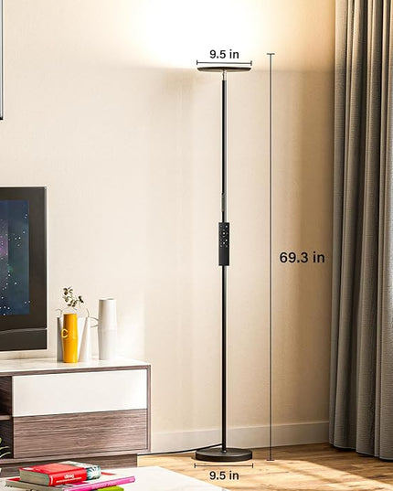 Modern LED Floor Lamp - Remote & Touch Control, 40W/2400LM Sky Torchiere Standing Lamp, Fully Dimmable, 3 Color Temperatures, Ideal for Living Room & Bedroom, Easy to Assemble - LeafyLoom