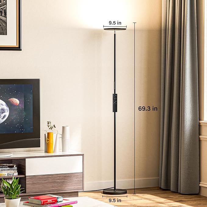 Modern LED Floor Lamp - Remote & Touch Control, 40W/2400LM Sky Torchiere Standing Lamp, Fully Dimmable, 3 Color Temperatures, Ideal for Living Room & Bedroom, Easy to Assemble - LeafyLoom