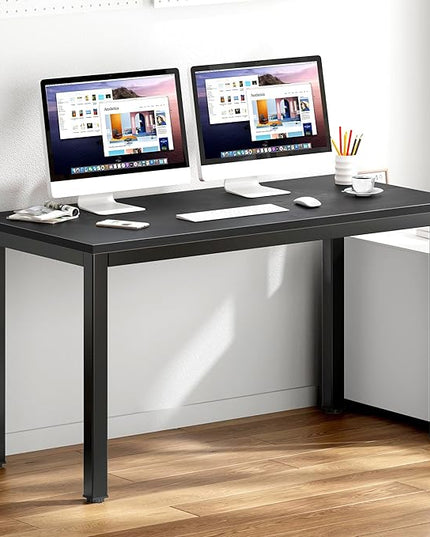 DlandHome 55 inches Large Computer Desk, Composite Wood Board, Decent and Steady Home Office Desk/Workstation/Table, BS1-140BB Black Walnut and Black Legs, 1 Pack - LeafyLoom