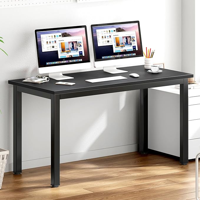DlandHome 55 inches Large Computer Desk, Composite Wood Board, Decent and Steady Home Office Desk/Workstation/Table, BS1-140BB Black Walnut and Black Legs, 1 Pack - LeafyLoom
