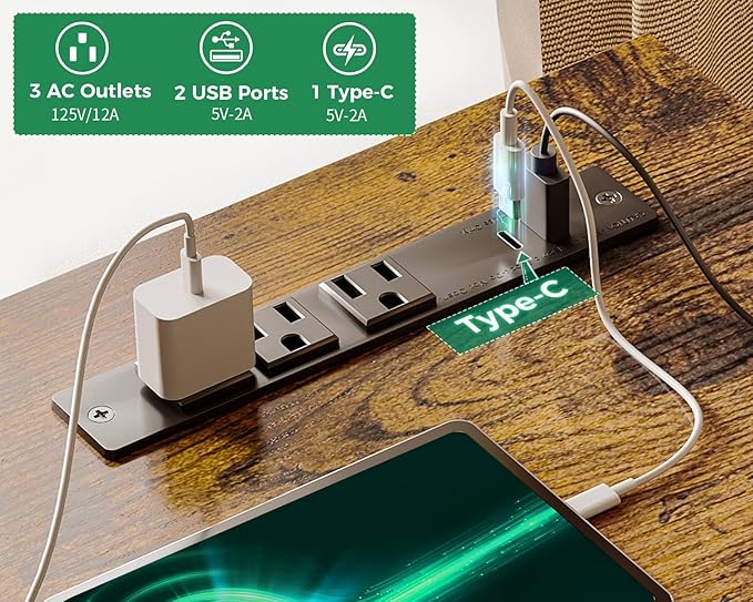 AODK 48 Inch Small Computer Desk with Power Outlets & Type-C, Writing Desk with Storage Shelves Headphone Hook, Student Laptop PC Desks for Small Spaces Home Office, Vintage - LeafyLoom
