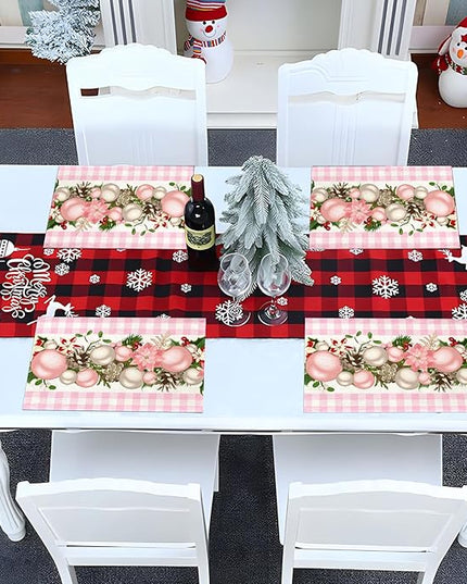 Nepnuser Pink and White Gingham Christmas Placemats Set of 4 Buffalo Check Plaid Xmas Decoration for Home Kitchen Dining Table Decoration Nepnuser