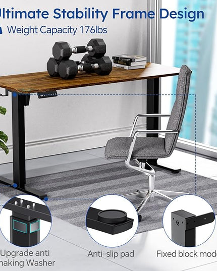 Standing Desk, Height Adjustable Desks with Powerful Motor and Cable Management,electric Sit Stand Desk with Hight Preset Design for Home Office Use 55x24 in Rustic Brown - LeafyLoom