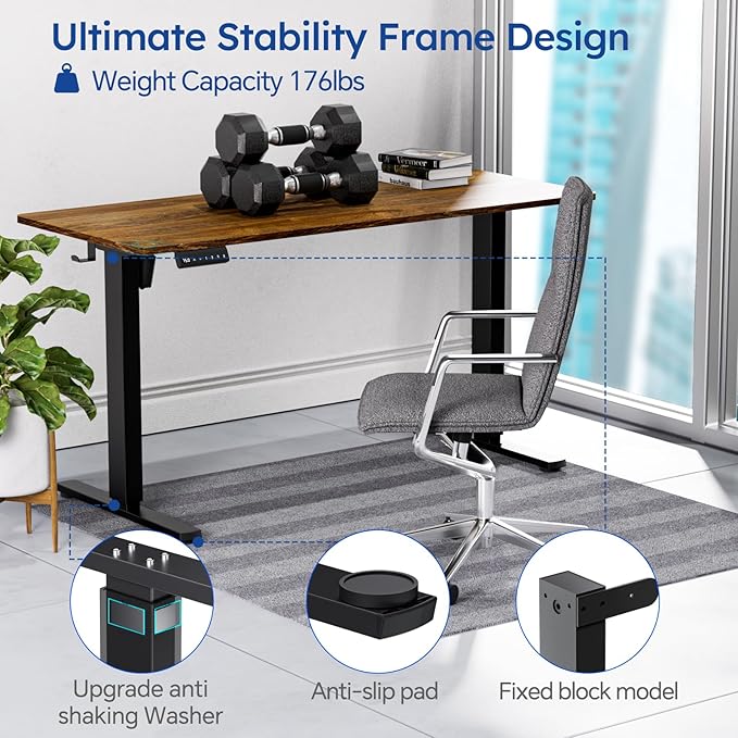 Standing Desk, Height Adjustable Desks with Powerful Motor and Cable Management,electric Sit Stand Desk with Hight Preset Design for Home Office Use 55x24 in Rustic Brown - LeafyLoom