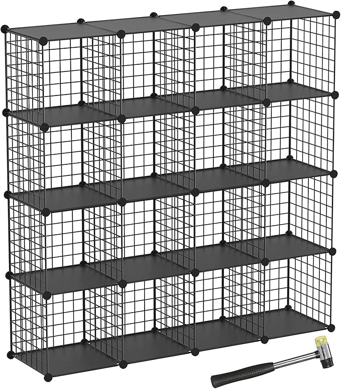 TUMUCUTE Wire Cube Storage Organizer, 16-Cube Metal Storage Shelves Bookshelf, Stackable Modular Closet Organizer for Bedroom Living Room, Office,Storage Shelves - LeafyLoom
