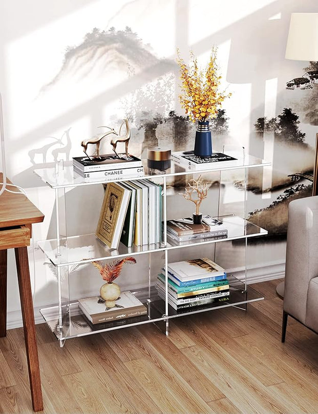 Acrylic Bookshelf, Small 3 tier Bookcase for Small Spaces,Acrylic Console Table, Hallway Entry Table for Living Room (Clear, 39.4'' x 11.8'' x 31.5'') - LeafyLoom