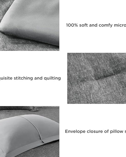 Lightweight Grey Comforter for Queen Size and Full Size Bed, Modern Chambray Bedding Set, Including 1 Comforter and 2 Pillow Shams - LeafyLoom