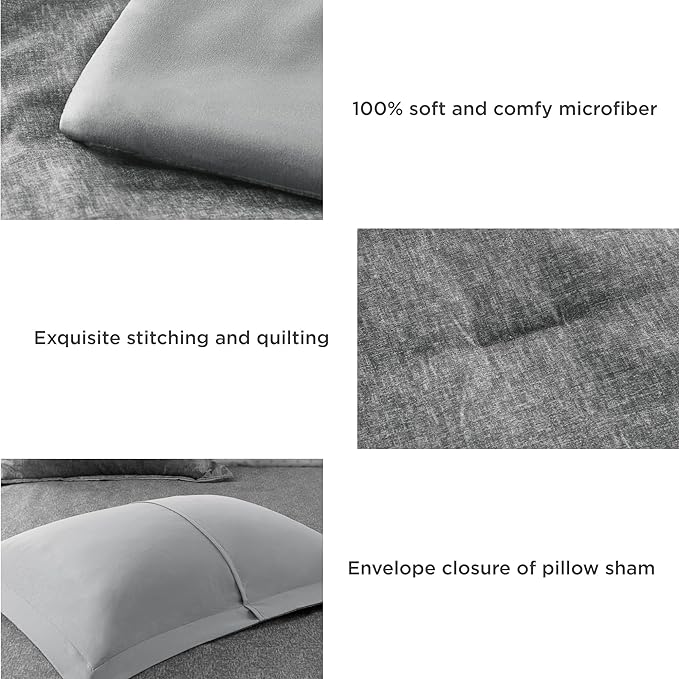 Lightweight Grey Comforter for Queen Size and Full Size Bed, Modern Chambray Bedding Set, Including 1 Comforter and 2 Pillow Shams - LeafyLoom