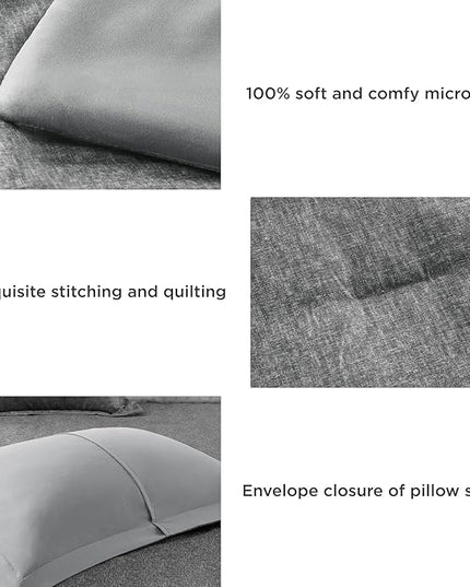 Grey Comforter Set Twin Size - Soft Luxury Chambray Printed, Lightweight Breathable Gray Twin Bedding Set for All Season, 2 Pieces Including 1 Comforter and 1 Pillow Sham - LeafyLoom