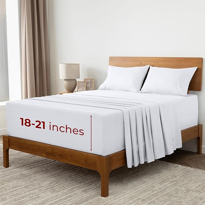 Mellanni Extra Deep King Sheets - 4 PC Iconic Collection Bedding Sheets & Pillowcases - Hotel Luxury, Ultra Soft, Cooling Bed Sheets - Extra Deep Pocket up to 21 inch (King, White) - LeafyLoom