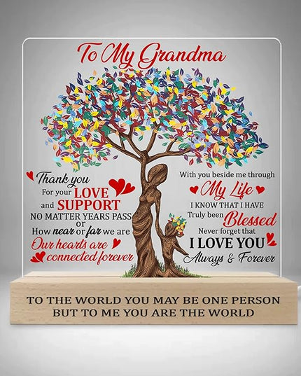 Grandma 3D Illusion Lamp Wooden Base USB Powered Acrylic Night Light, Grandma Gift from Grandson Granddaughter, to my Grandma 3D Lamp, Gifts for Grandma Grandmother Mom on Mothers Day - LeafyLoom