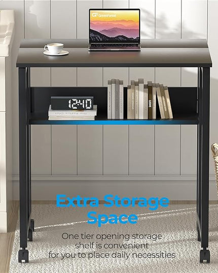 GreenForest Folding Desk Small Rolling Desk with Storage Shelf,31.5 inch Foldable Computer Desk with Wheels for Small Space,Easy Assembly,Black - LeafyLoom