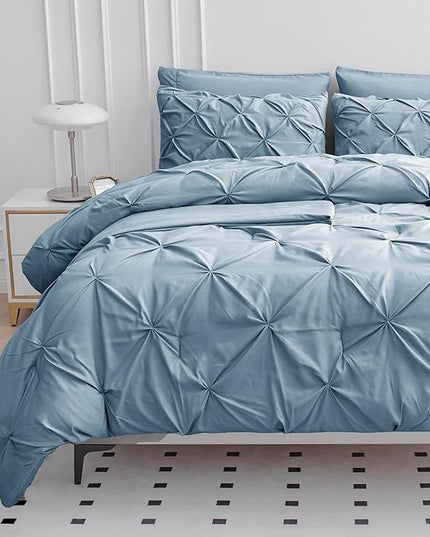 Lane Linen Twin XL Comforter Set, 5 Piece Twin XL Bedding, Pintuck Twin XL Bed in a Bag, Twin XL Bedding Comforter Sets, Twin XL Bed Comforter Set with Sheets, Pillowcase & Sham, Bed Set - French Blue - LeafyLoom