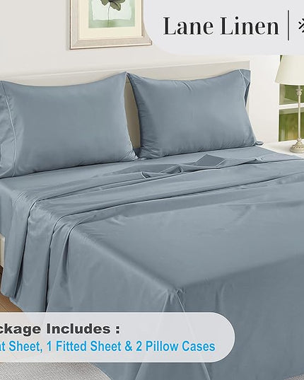 LANE LINEN Luxury 100% Egyptian Cotton Bed Sheets - 1000 Thread Count 4-Piece French Blue Full Set Bedding Sateen Weave 16" Deep Pocket (Fits Upto 17" Mattress) - LeafyLoom