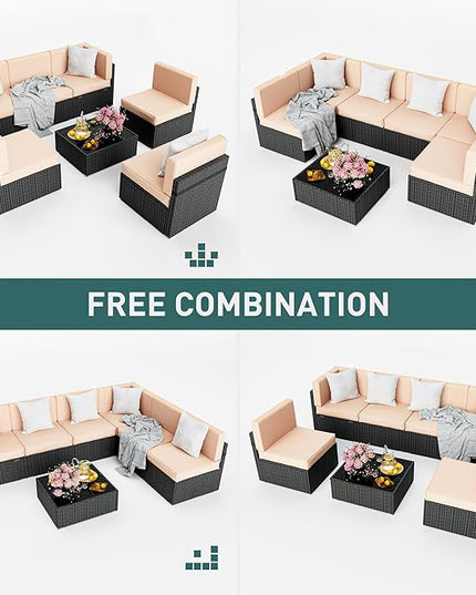 Pamapic 7 Pieces Outdoor Sectional Furniture，Wicker patio sectional furniture sets，All-Weather Rattan Sectional Sofa Conversation Set with Coffee Table and Washable Couch Cushions Covers - LeafyLoom
